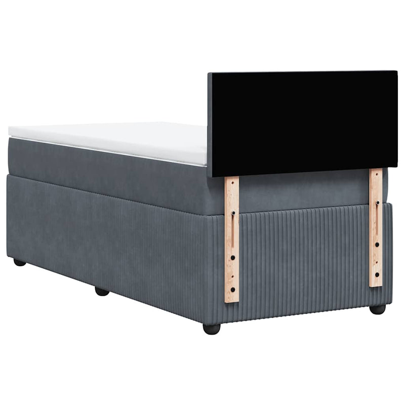 Pat box spring cu saltea, gri închis, 90x190 cm, catifea