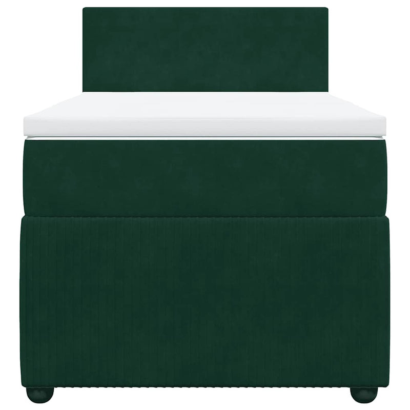 Pat box spring cu saltea, verde închis, 90x190 cm, catifea