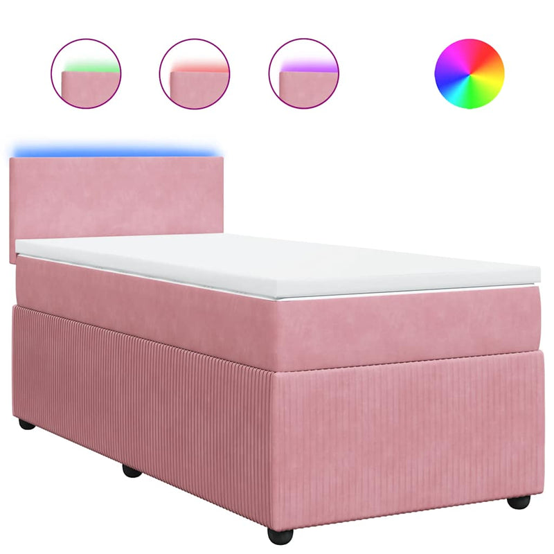 Pat box spring cu saltea, roz, 90x190 cm, catifea