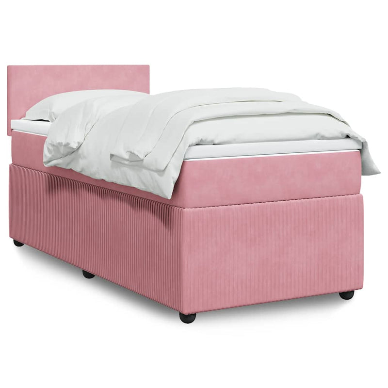Pat box spring cu saltea, roz, 90x190 cm, catifea