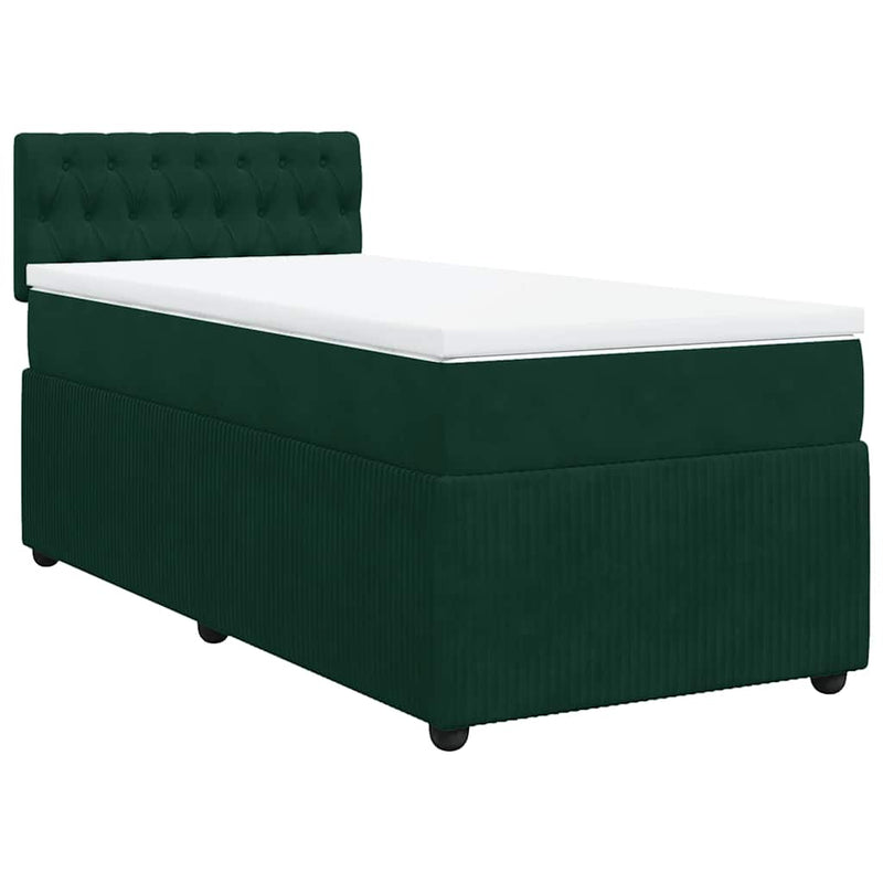 Pat box spring cu saltea, verde închis, 90x190 cm, catifea