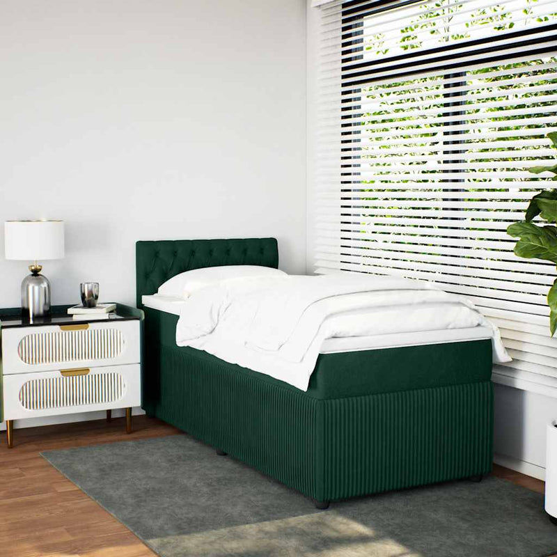 Pat box spring cu saltea, verde închis, 90x190 cm, catifea