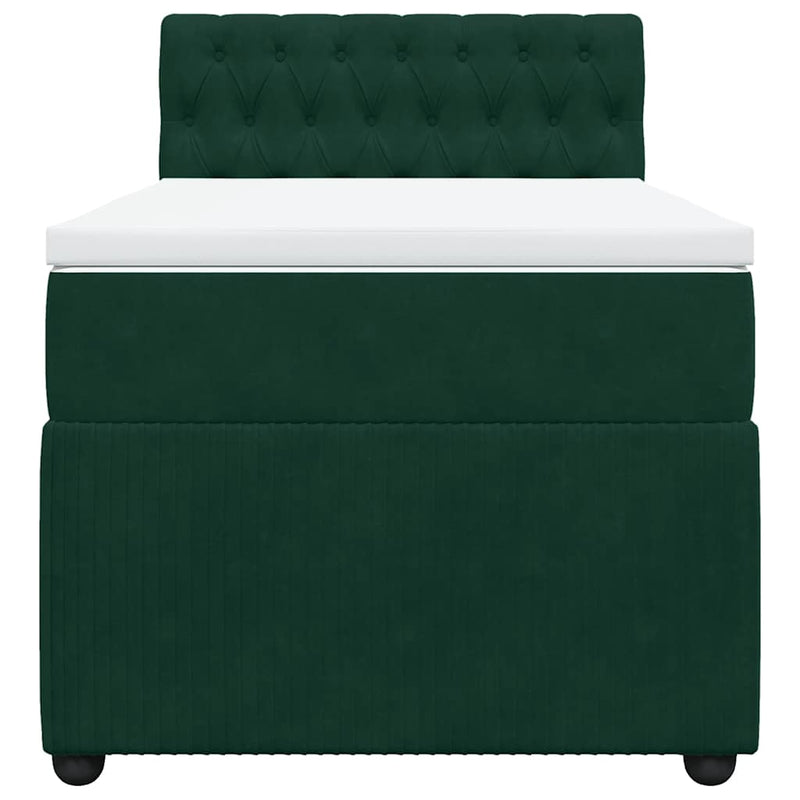 Pat box spring cu saltea, verde închis, 90x190 cm, catifea