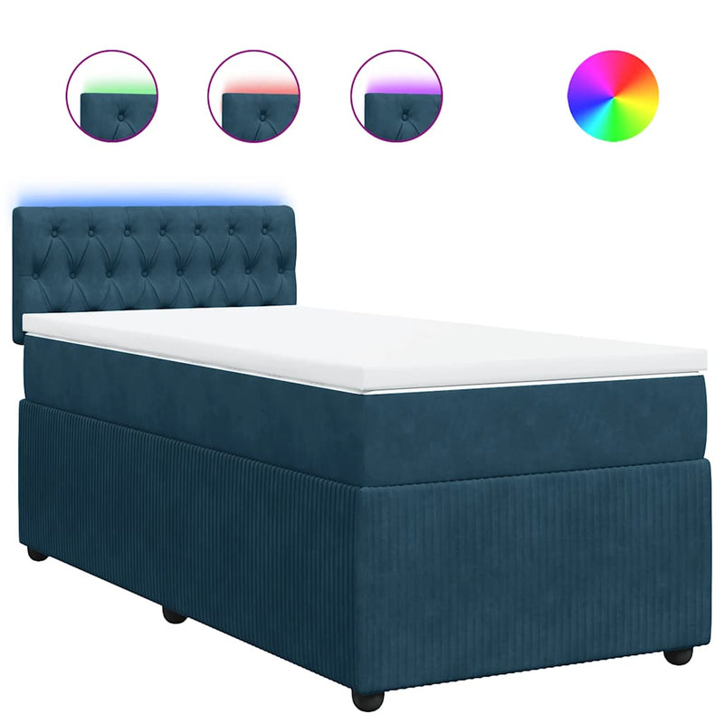 Pat box spring cu saltea, albastru, 90x190 cm, catifea