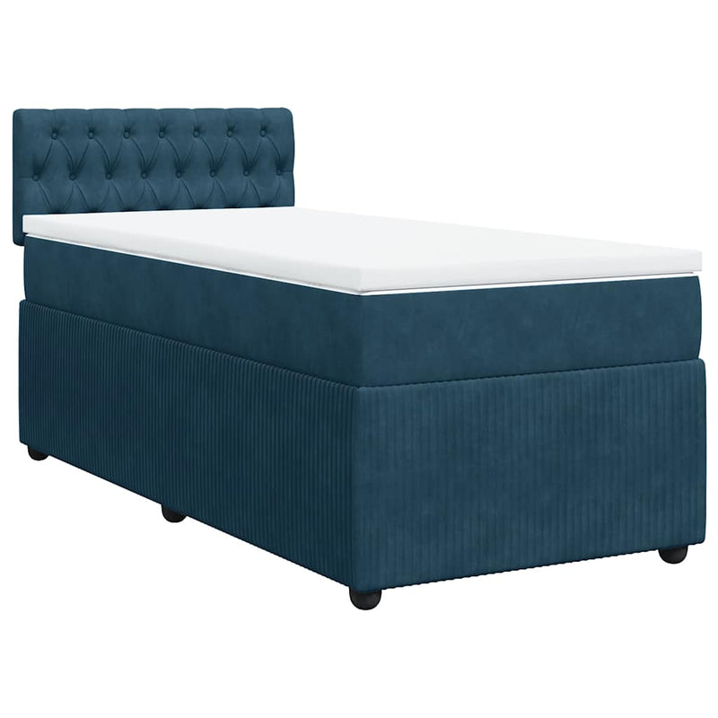 Pat box spring cu saltea, albastru, 90x190 cm, catifea