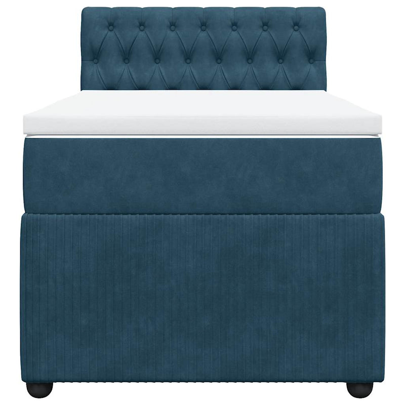 Pat box spring cu saltea, albastru, 90x190 cm, catifea