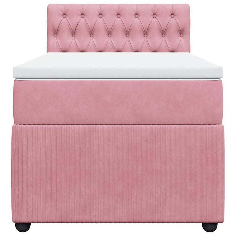 Pat box spring cu saltea, roz, 90x190 cm, catifea