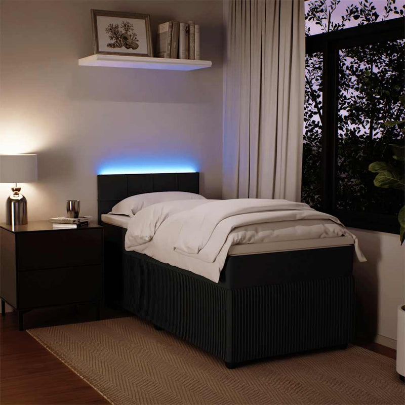 Pat box spring cu saltea, negru, 90x190 cm, catifea