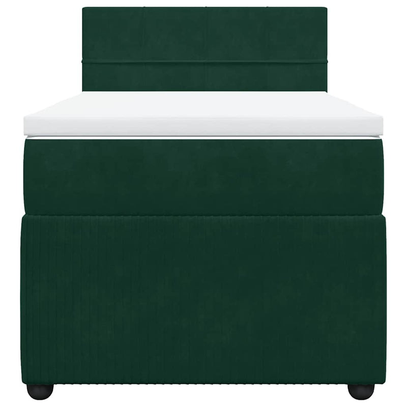 Pat box spring cu saltea, verde închis, 90x190 cm, catifea
