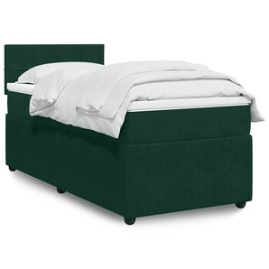 Pat box spring cu saltea, verde închis, 90x190 cm, catifea