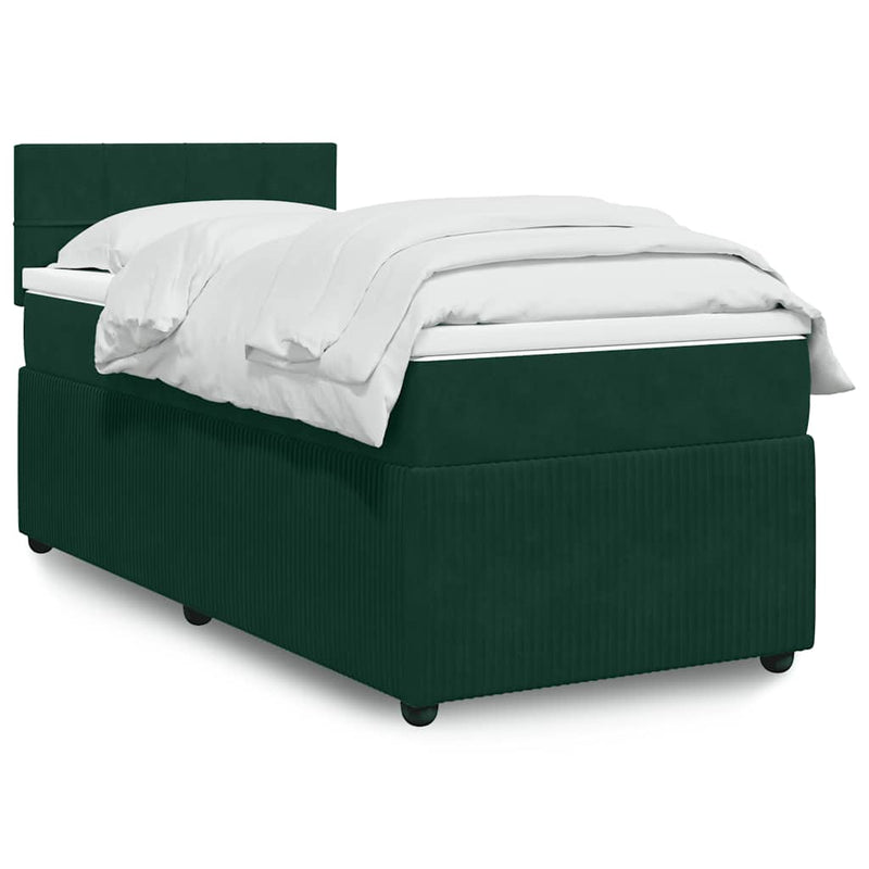 Pat box spring cu saltea, verde închis, 90x190 cm, catifea