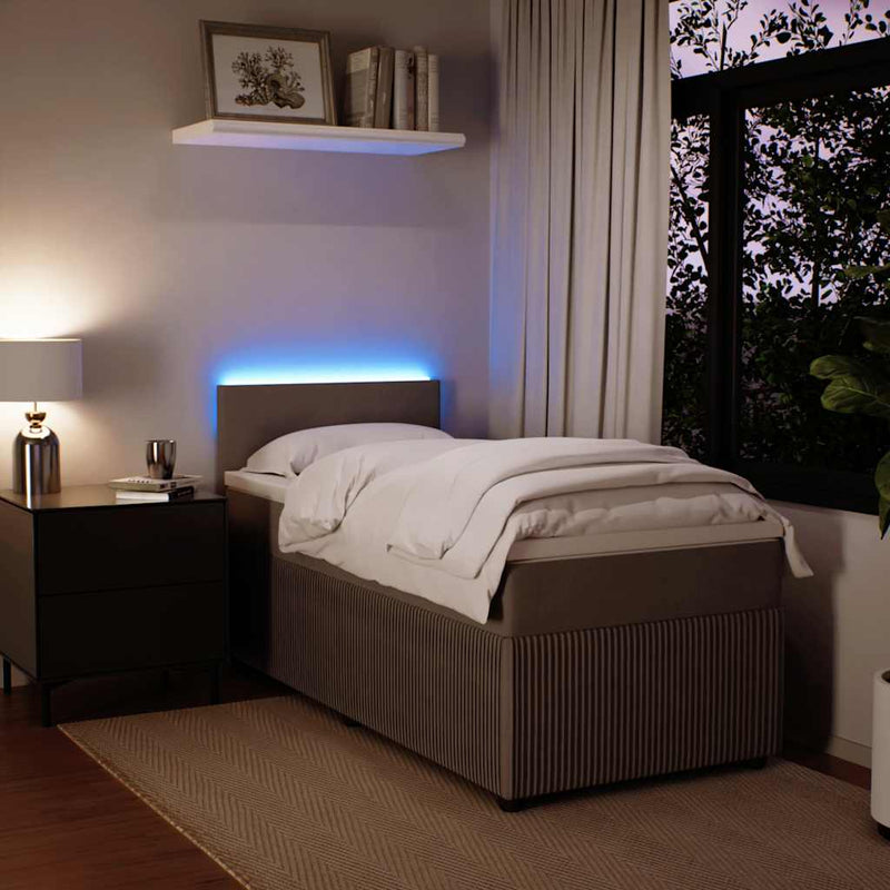 Pat box spring cu saltea, gri deschis, 90x200 cm, catifea