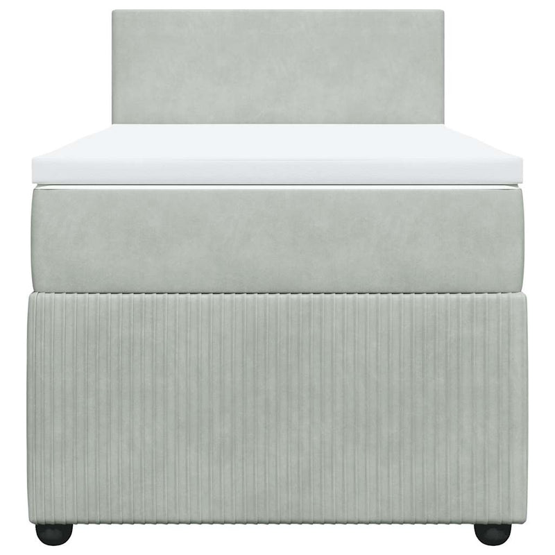 Pat box spring cu saltea, gri deschis, 90x200 cm, catifea