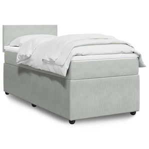Pat box spring cu saltea, gri deschis, 90x200 cm, catifea