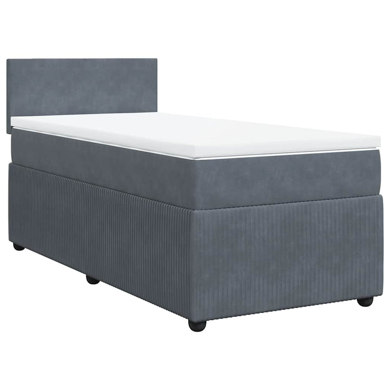 Pat box spring cu saltea, gri închis, 90x200 cm, catifea