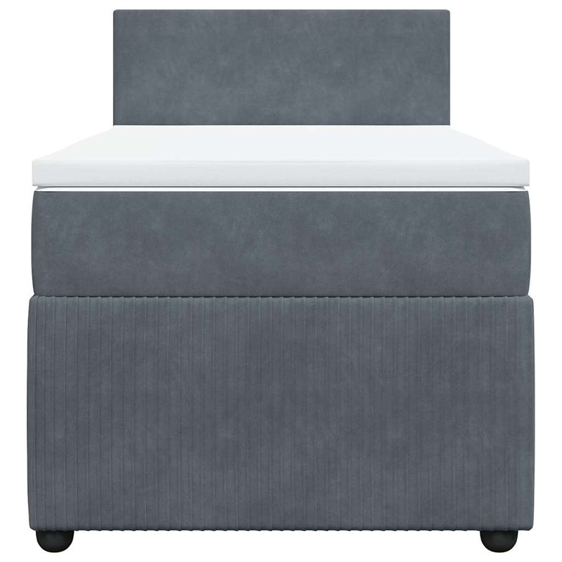 Pat box spring cu saltea, gri închis, 90x200 cm, catifea