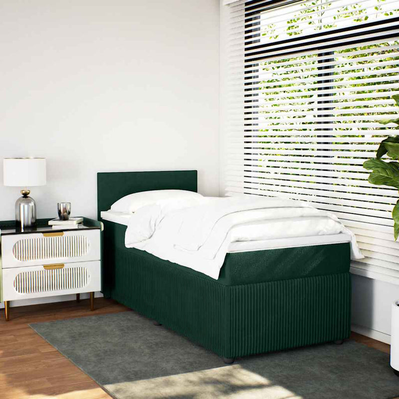 Pat box spring cu saltea, verde închis, 90x200 cm, catifea