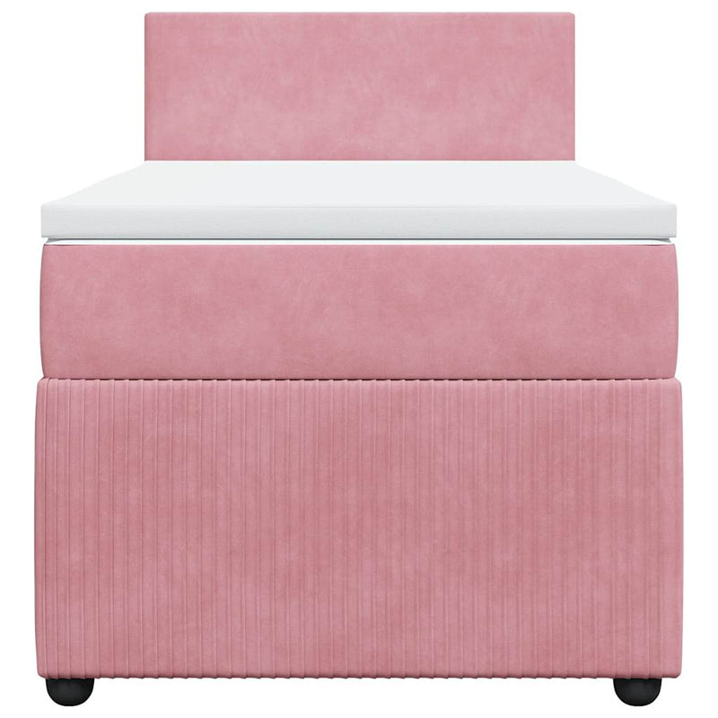 Pat box spring cu saltea, roz, 90x200 cm, catifea