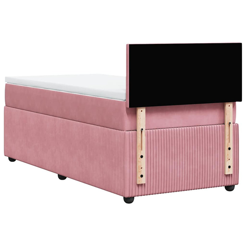 Pat box spring cu saltea, roz, 90x200 cm, catifea
