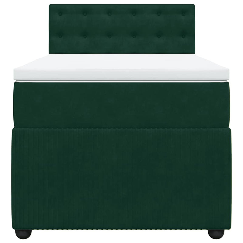 Pat box spring cu saltea, verde închis, 90x200 cm, catifea