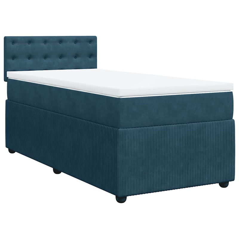 Pat box spring cu saltea, albastru, 90x200 cm, catifea