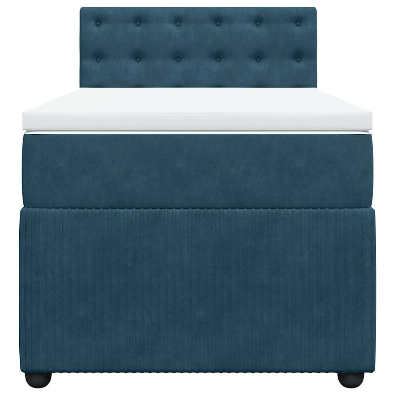Pat box spring cu saltea, albastru, 90x200 cm, catifea