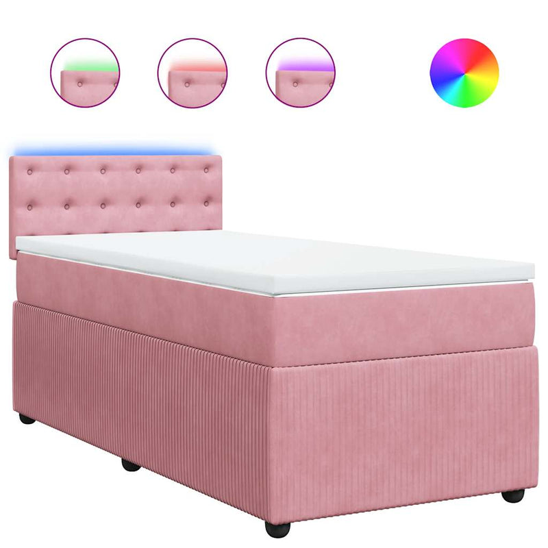 Pat box spring cu saltea, roz, 90x200 cm, catifea