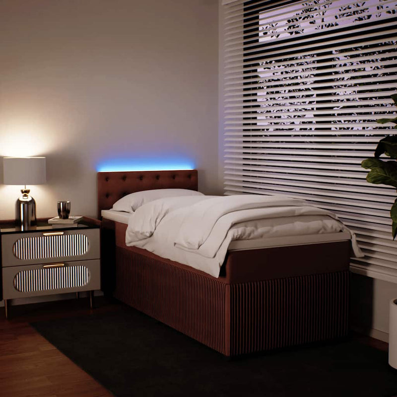 Pat box spring cu saltea, roz, 90x200 cm, catifea