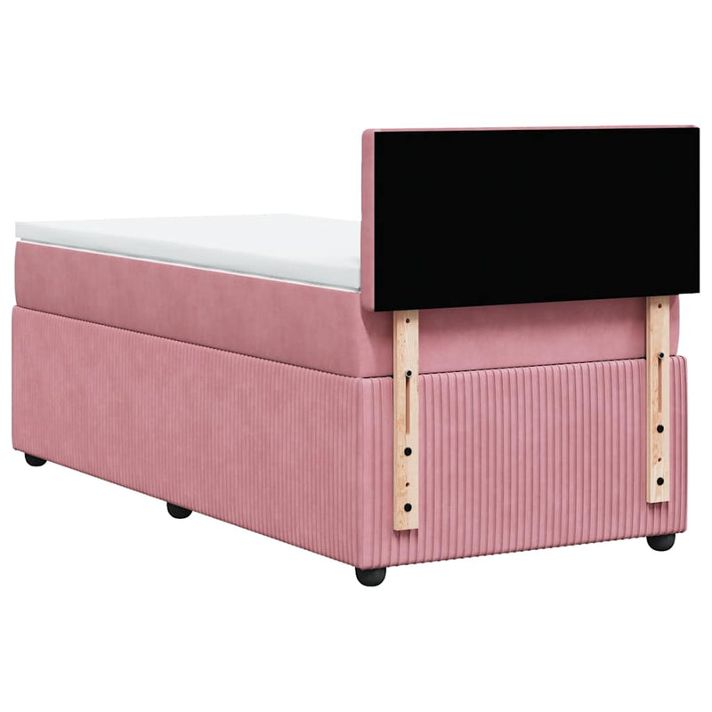 Pat box spring cu saltea, roz, 90x200 cm, catifea
