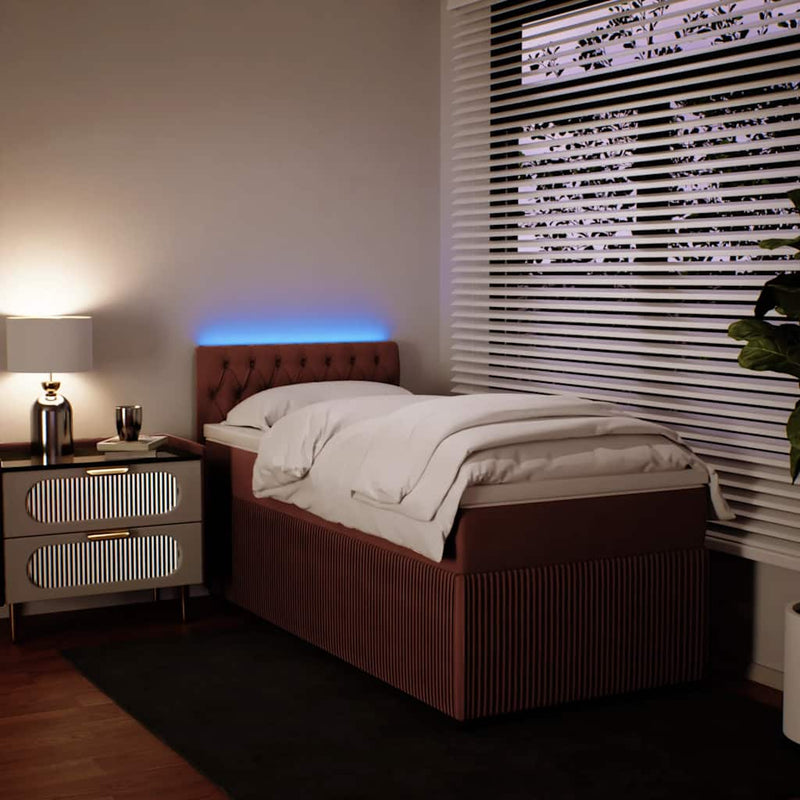 Pat box spring cu saltea, roz, 90x200 cm, catifea
