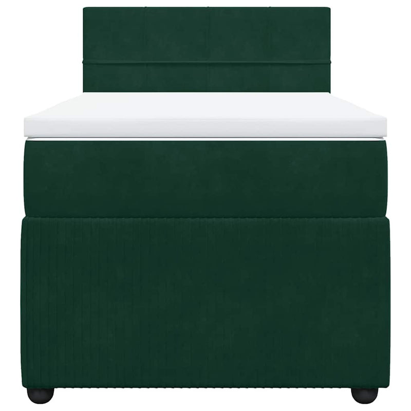Pat box spring cu saltea, verde închis, 90x200 cm, catifea
