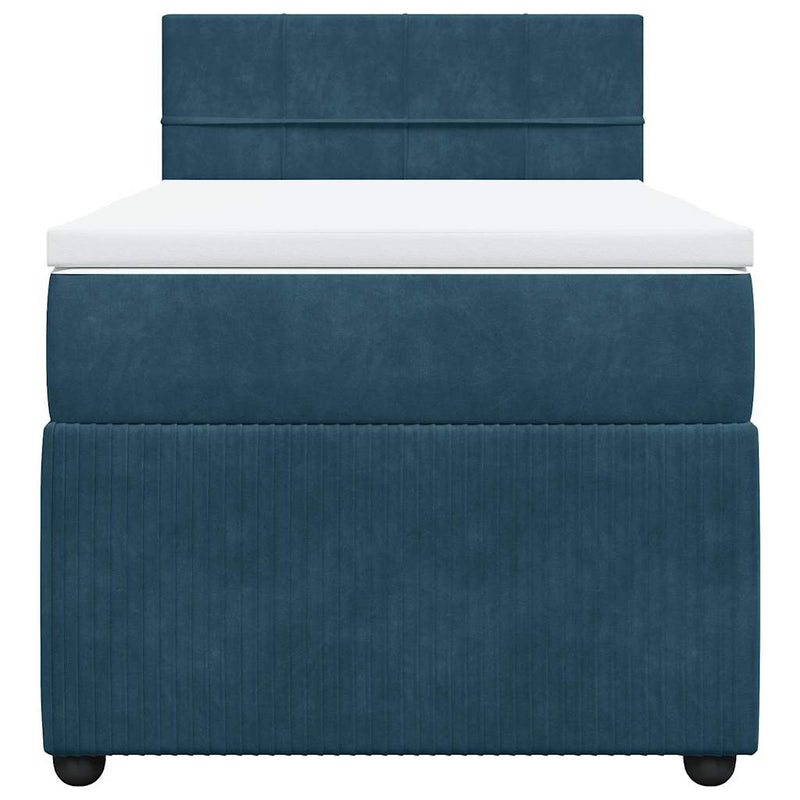 Pat box spring cu saltea, albastru, 90x200 cm, catifea