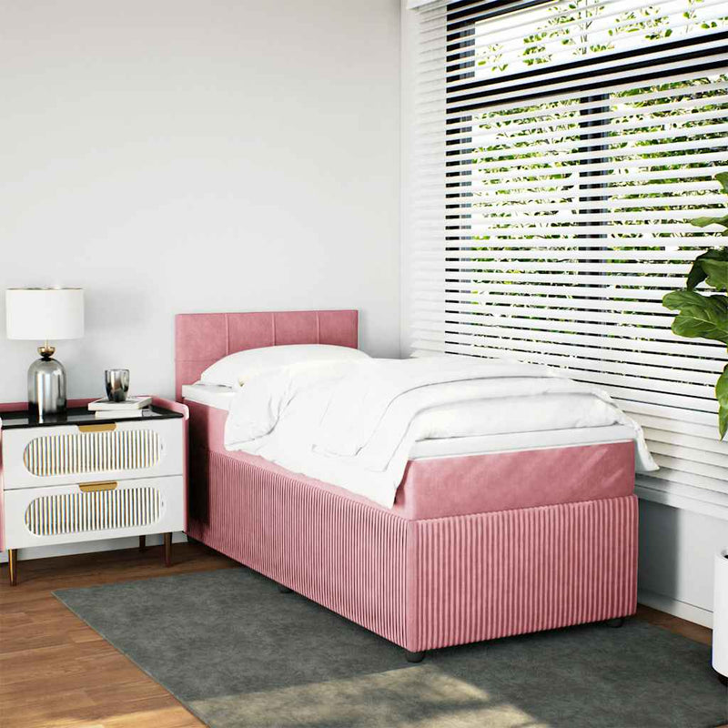 Pat box spring cu saltea, roz, 90x200 cm, catifea