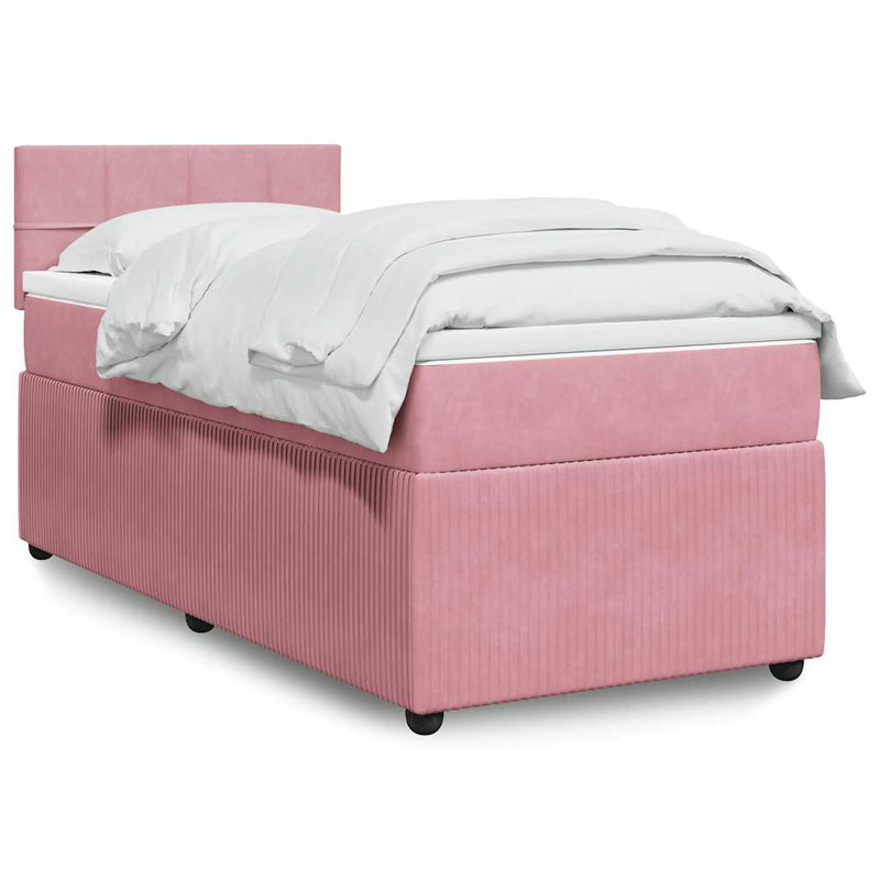 Pat box spring cu saltea, roz, 90x200 cm, catifea