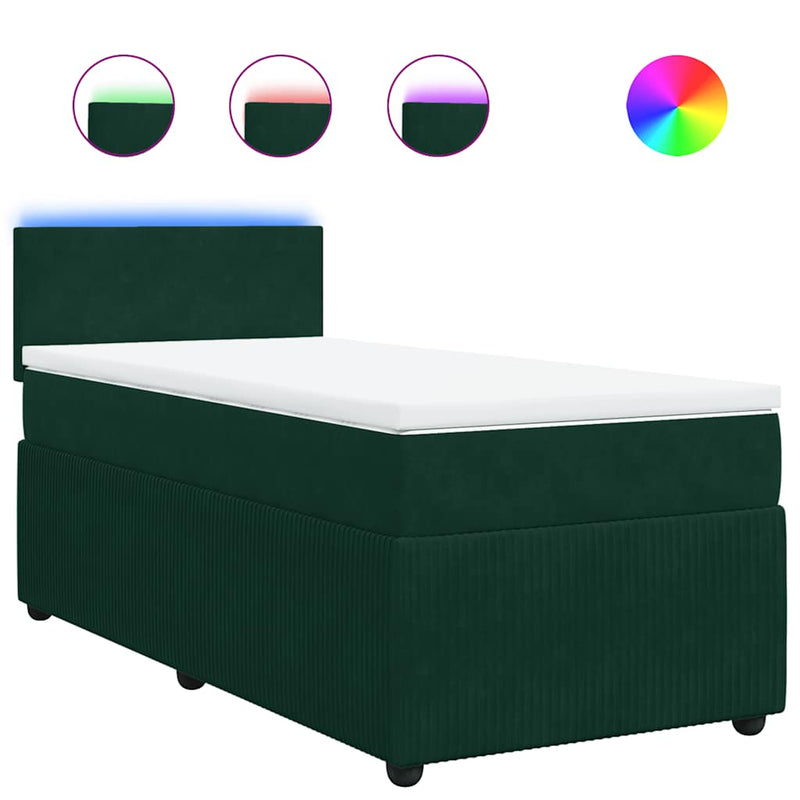 Pat box spring cu saltea, verde închis, 100x200 cm, catifea
