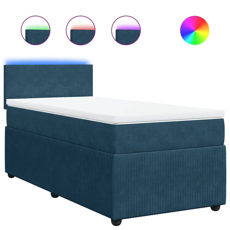 Pat box spring cu saltea, albastru, 100x200 cm, catifea