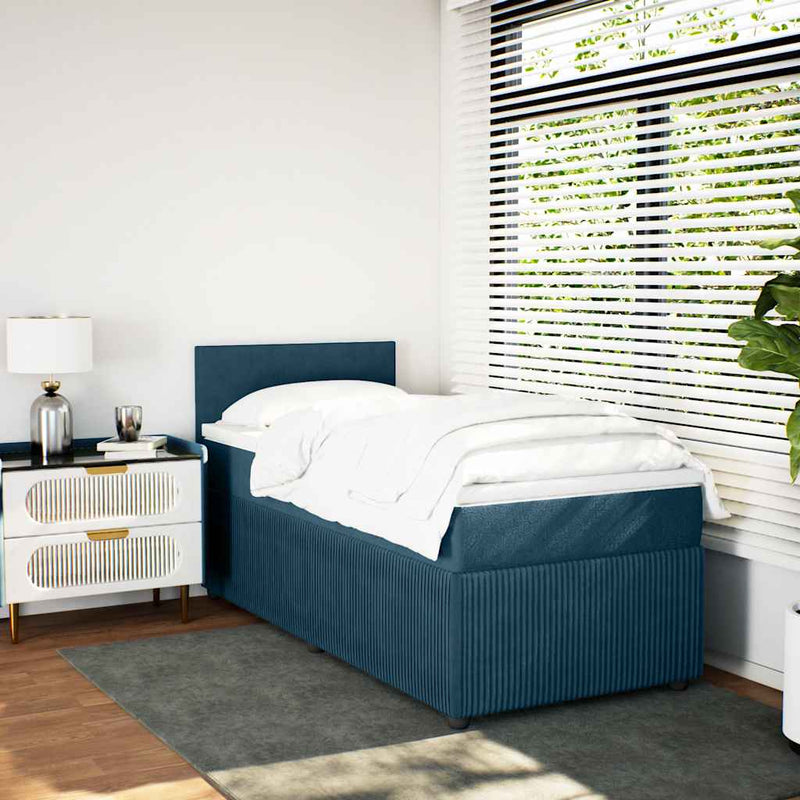 Pat box spring cu saltea, albastru, 100x200 cm, catifea