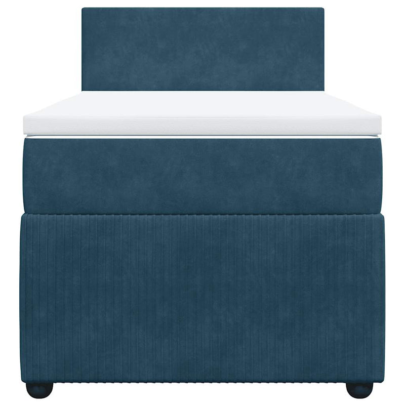 Pat box spring cu saltea, albastru, 100x200 cm, catifea