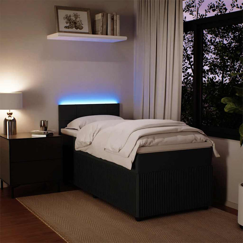 Pat box spring cu saltea, negru, 100x200 cm, catifea