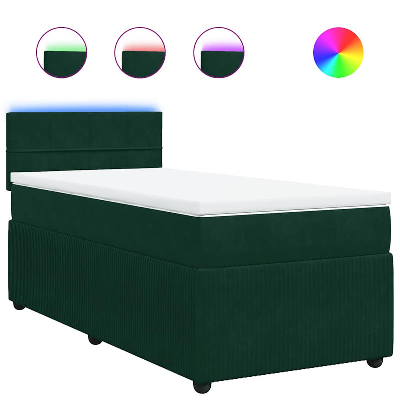 Pat box spring cu saltea, verde închis, 100x200 cm, catifea