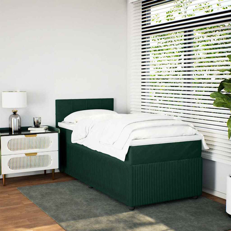 Pat box spring cu saltea, verde închis, 100x200 cm, catifea