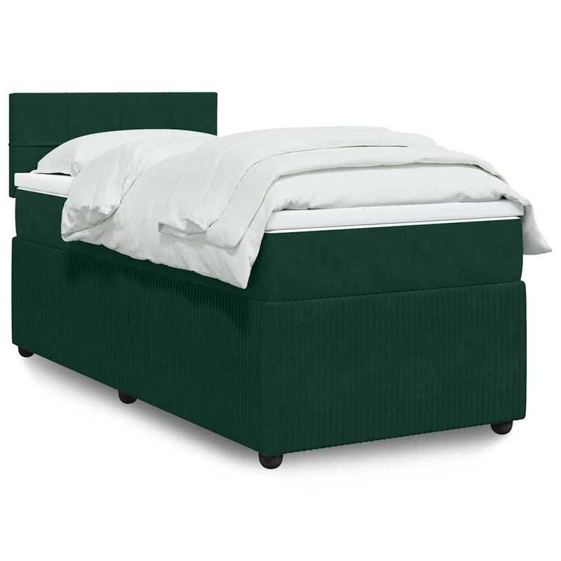 Pat box spring cu saltea, verde închis, 100x200 cm, catifea