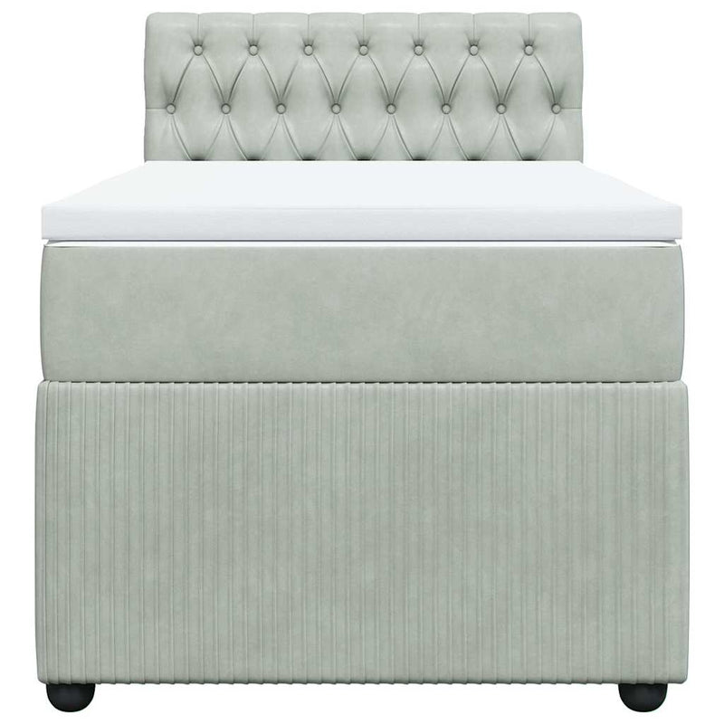 Pat box spring cu saltea, gri deschis, 100x200 cm, catifea