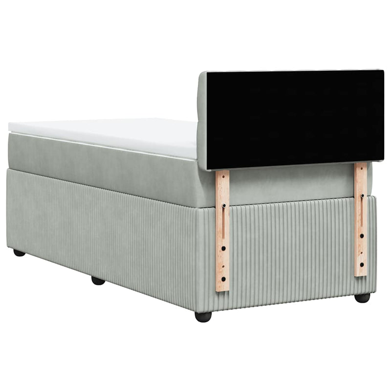 Pat box spring cu saltea, gri deschis, 100x200 cm, catifea