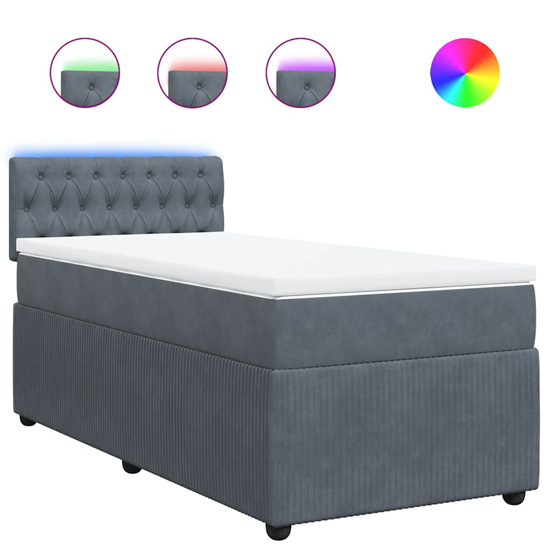 Pat box spring cu saltea, gri închis, 100x200 cm, catifea