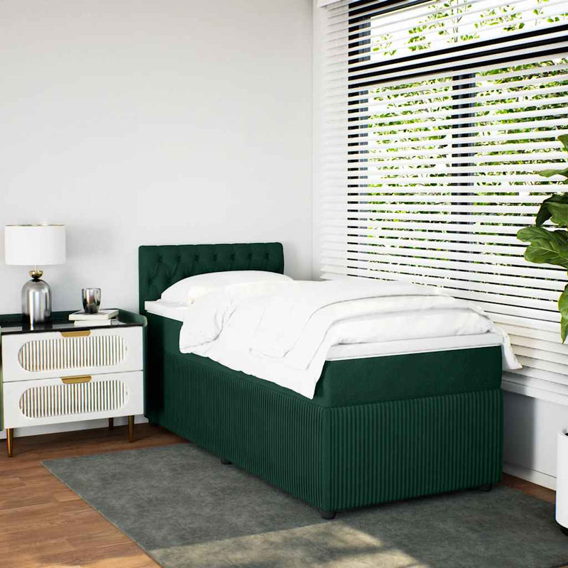 Pat box spring cu saltea, verde închis, 100x200 cm, catifea