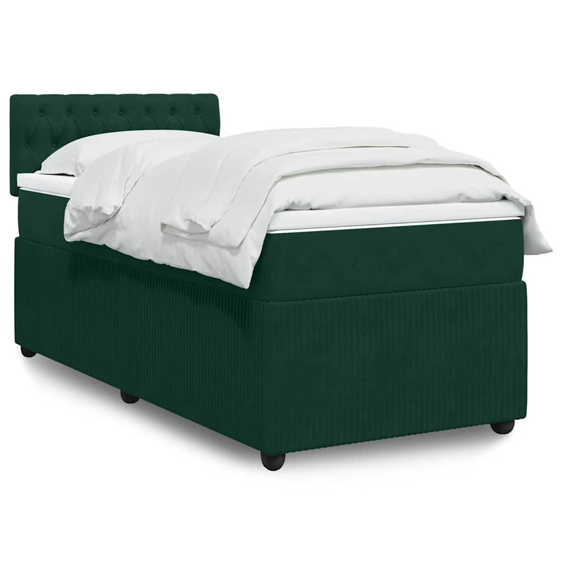 Pat box spring cu saltea, verde închis, 100x200 cm, catifea