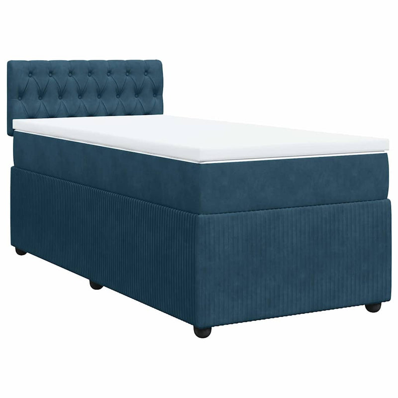Pat box spring cu saltea, albastru, 100x200 cm, catifea