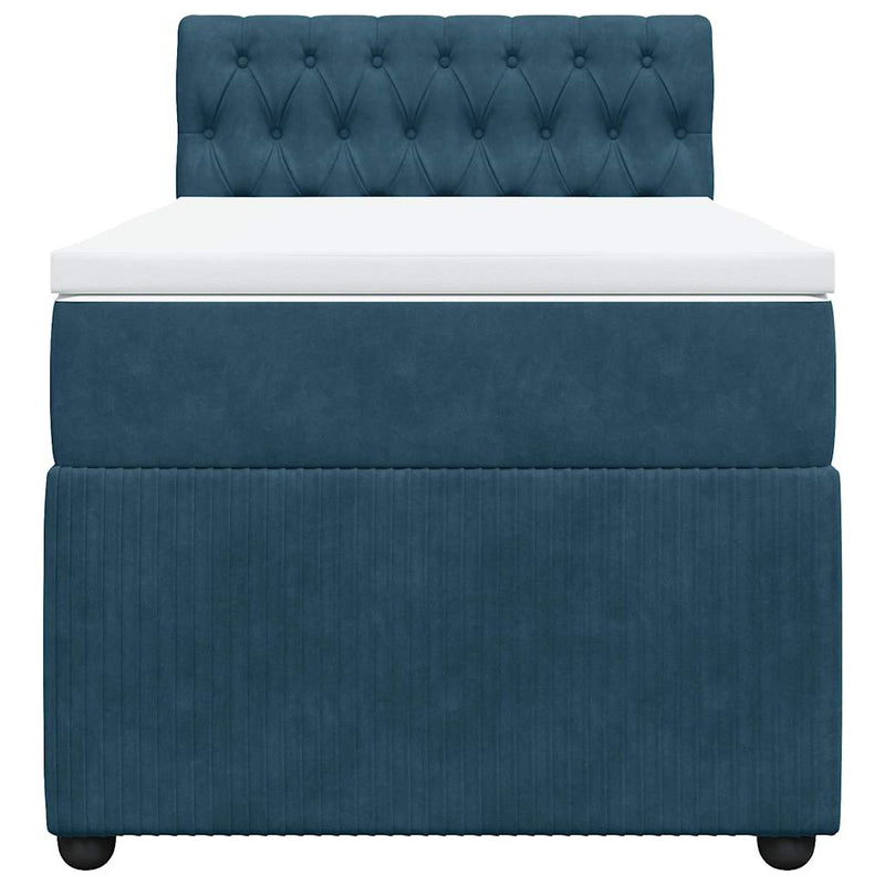 Pat box spring cu saltea, albastru, 100x200 cm, catifea