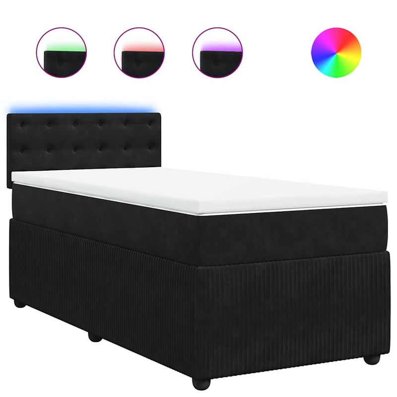 Pat box spring cu saltea, negru, 100x200 cm, catifea